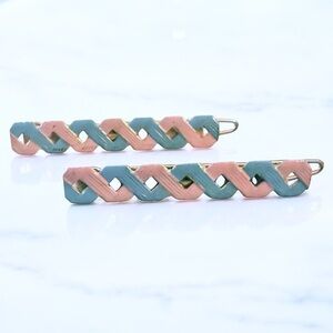 Vintage Feminine Dainty Feminine French Hair Clips Pastel Pink & Blue, Unworn